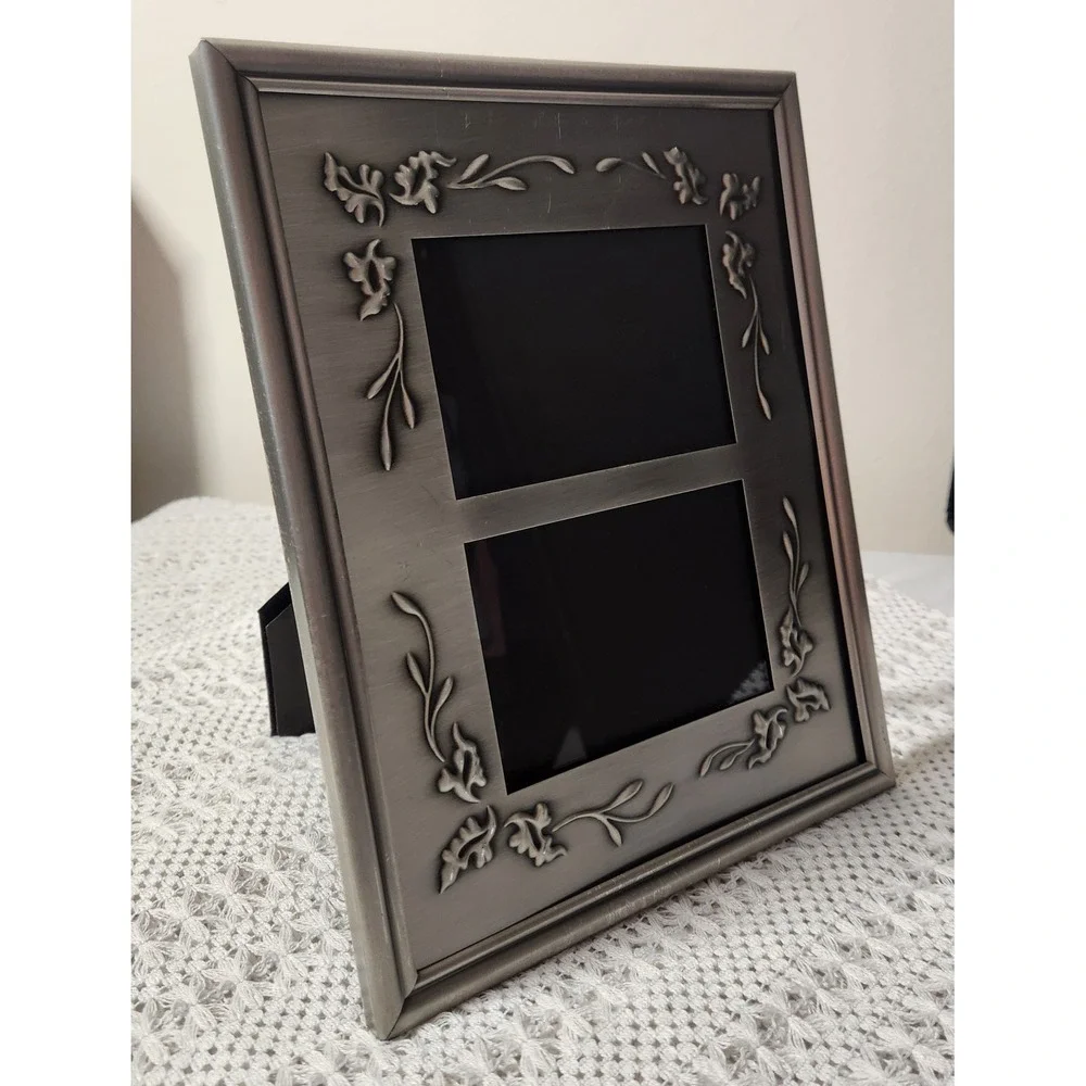 Vintage 1998 HB Group Duel Photo Frame Brushed Silver Metal ‎ 10
